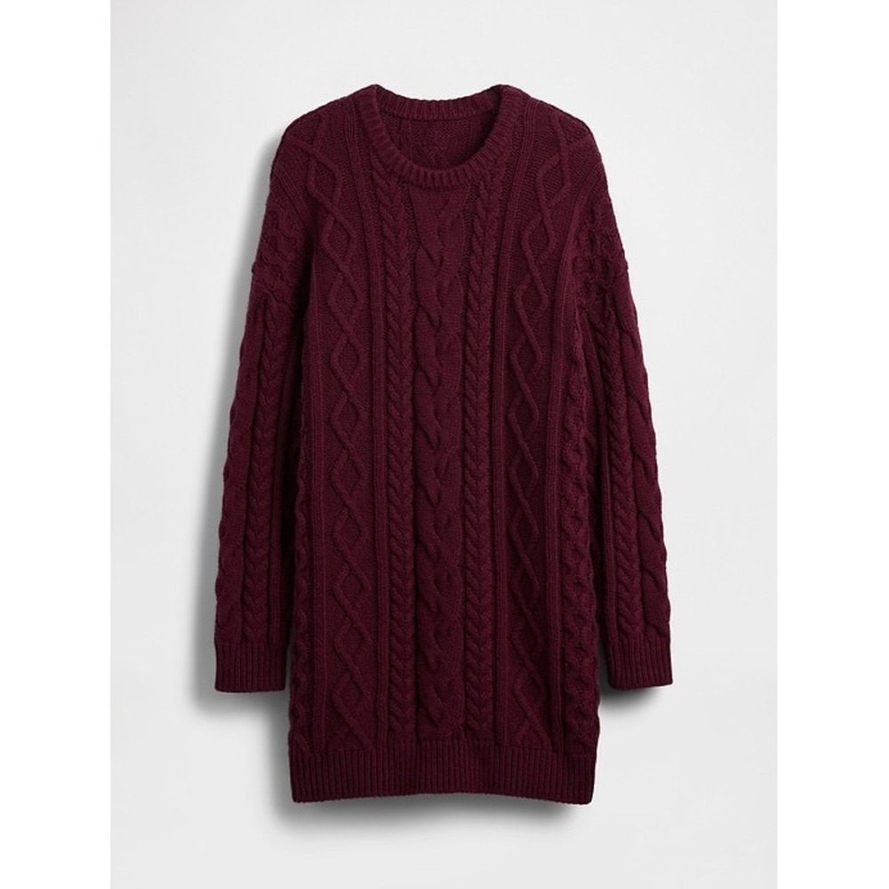 Gap Sweater Mini Dress Women XL Tall Maroon Cable Knit Wool Blend Academia Cozy
